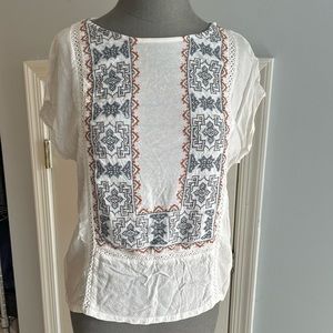 Lucky Brand off white embroidered top